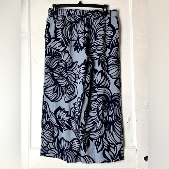 SUSAN GRAVER LINEN BLEND CROP TIE WAIST PANTS XS BLUE TROPICAL PRINT - Picture 2 of 10